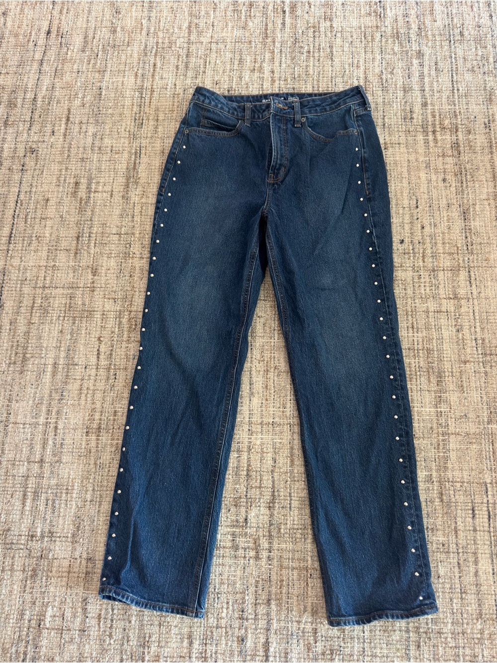 Old Navy Dark Blue Straight-Leg Jeans with Side Studs